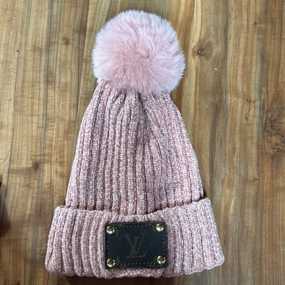 Pink Beanie with LV Patch